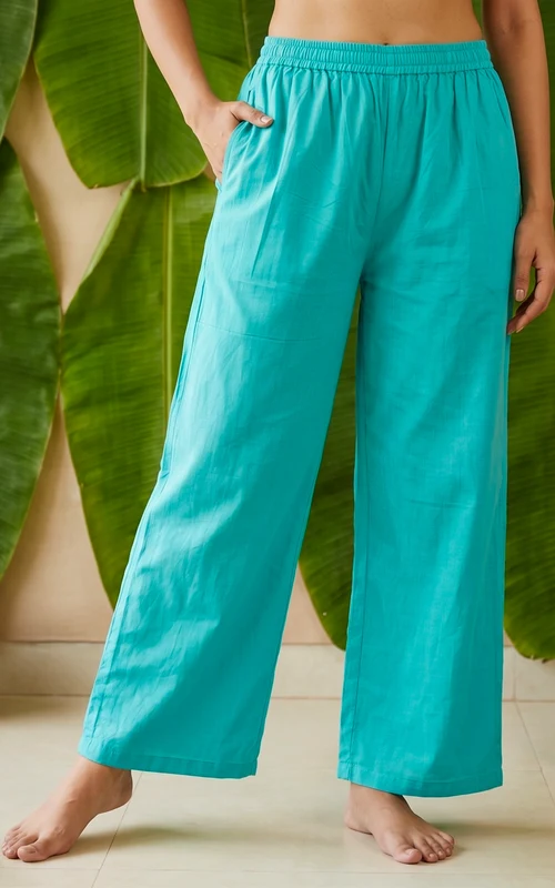 Aqua Blue Pure Cotton Palazzo Pant