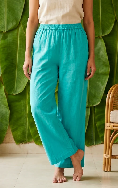 Aqua Blue Pure Cotton Palazzo Pant
