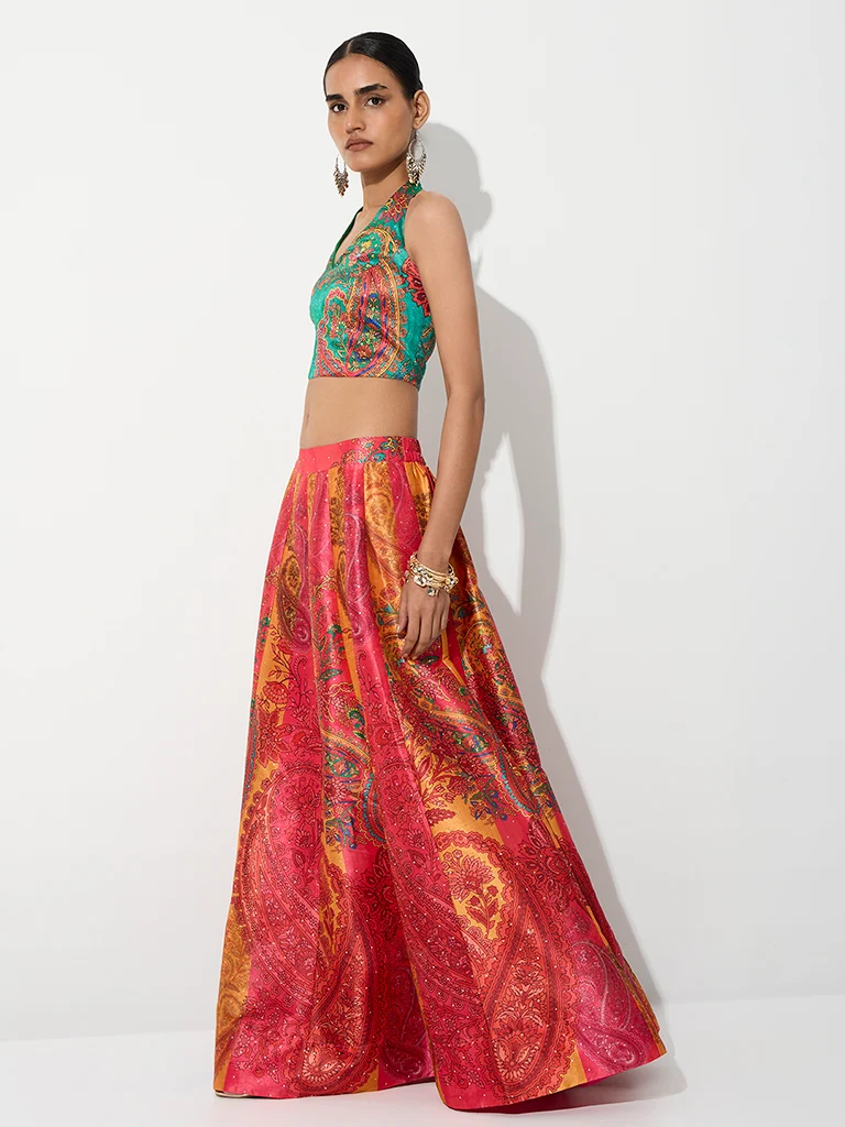 Vark Multicolor Floral Printed Skirt