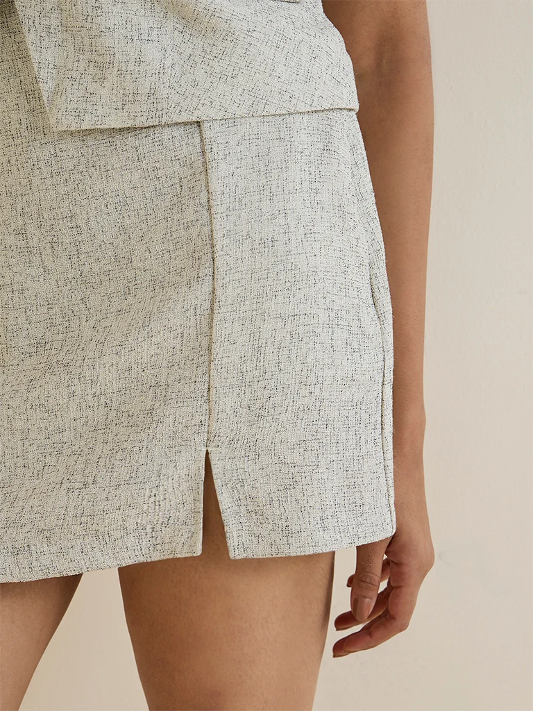 Wardrobe Off-White Melange Tweed High-Rise Skirt