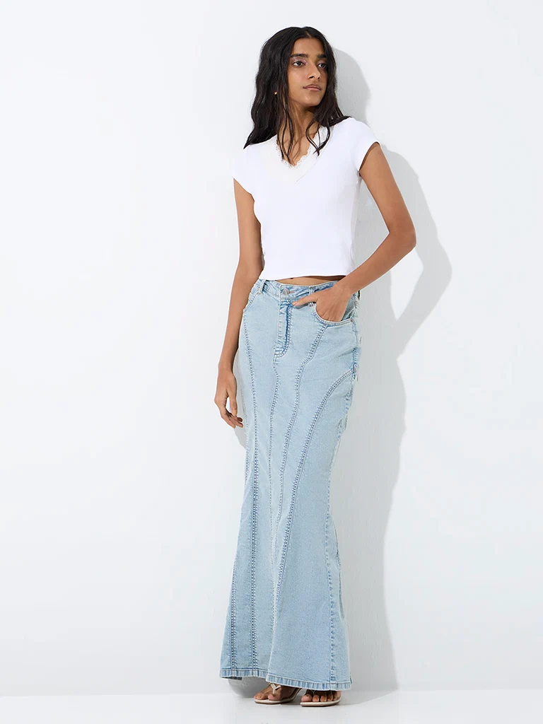 Nuon Mid Blue Mermaid High-Rise Denim Skirt