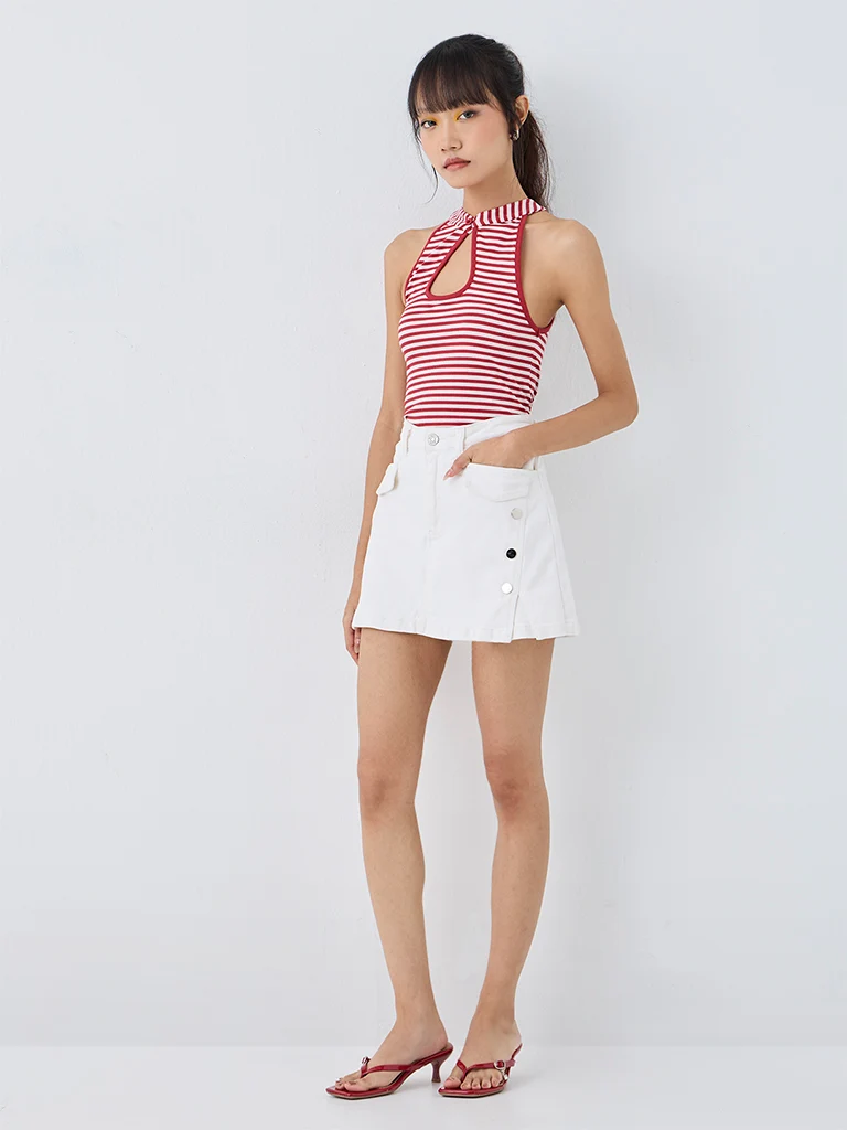 Nuon White High-Rise Denim Skort