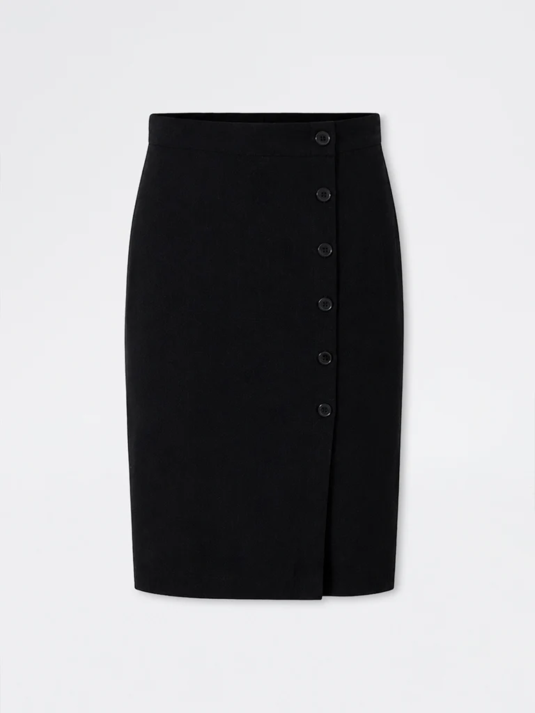 Gia Black Solid High-Rise Cotton Midi Skirt