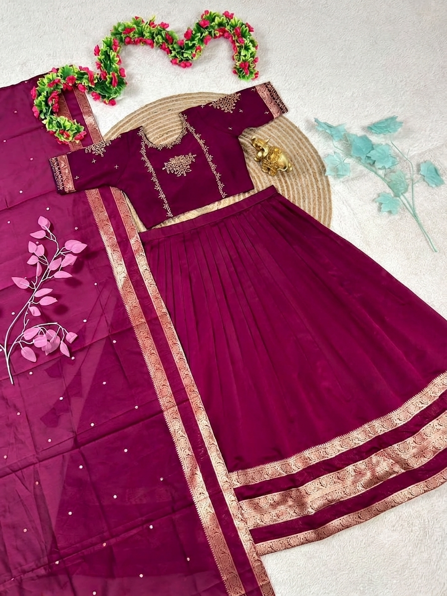 Soft Silk Lehenga Choli with Voni