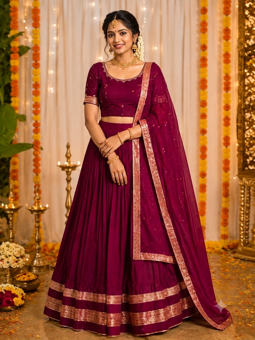 Soft Silk Lehenga Choli with Voni