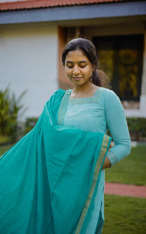 Aqua South Cotton Straight-Cut Kurti with Dupatta