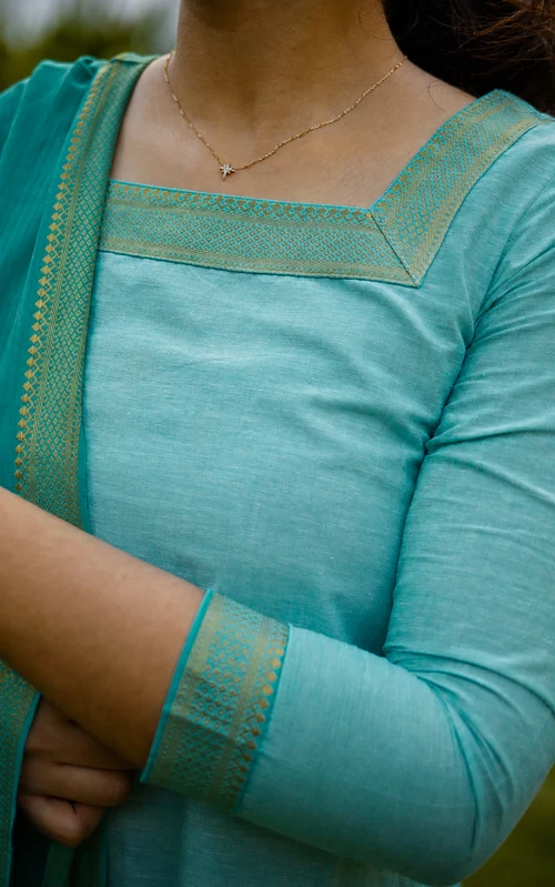 Aqua South Cotton Straight-Cut Kurti with Dupatta