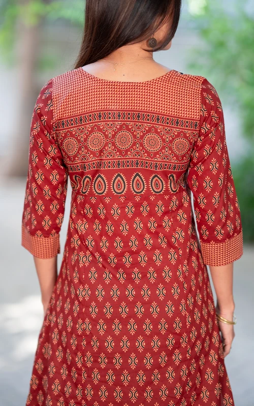 Maroon Beads & Sequin Embroidered A-Line Kurti