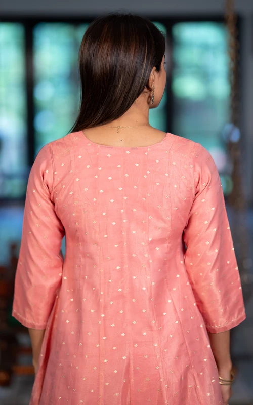 Peach Chanderi Anarkali Set with Zari Embroidery
