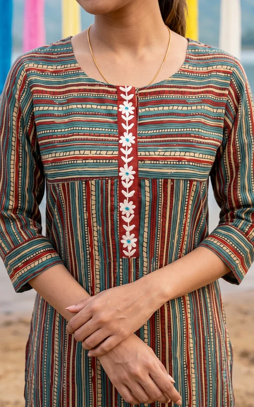 Multicolor Thread Embroidered Straight-Cut Kurti