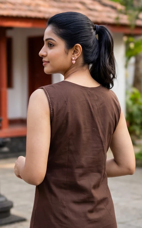Brown Handblock Cotton Kurti Set