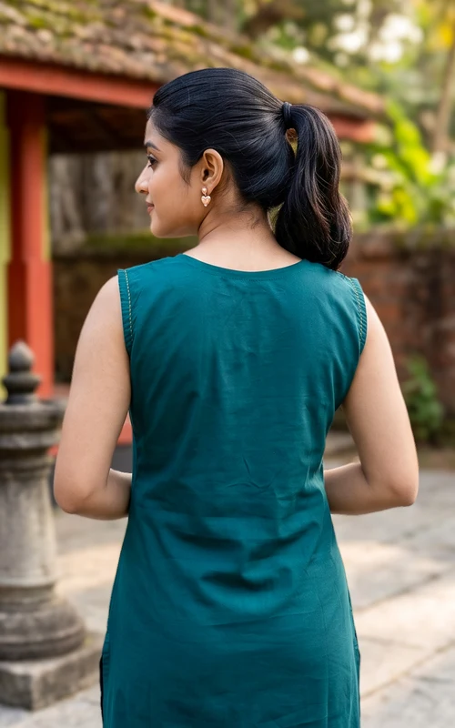 Peacock Blue Handblock Cotton Kurti Set