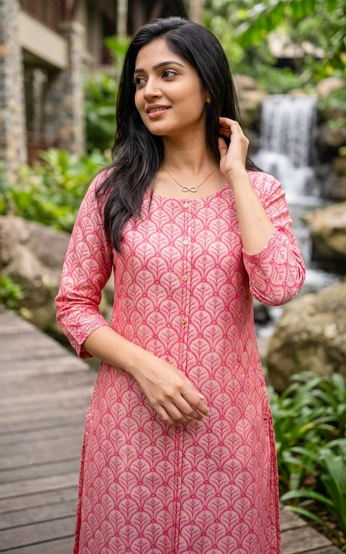 Peach Silk Cotton Straight Cut Kurti