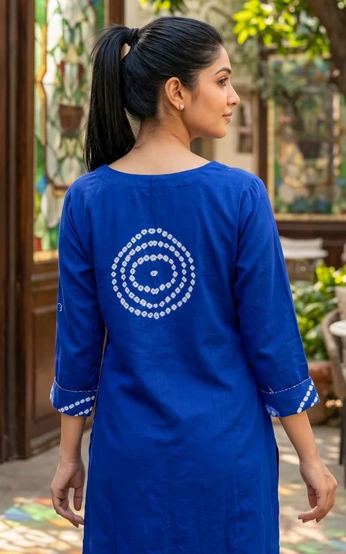 Royal Blue Bandhani Cotton Kurti Set