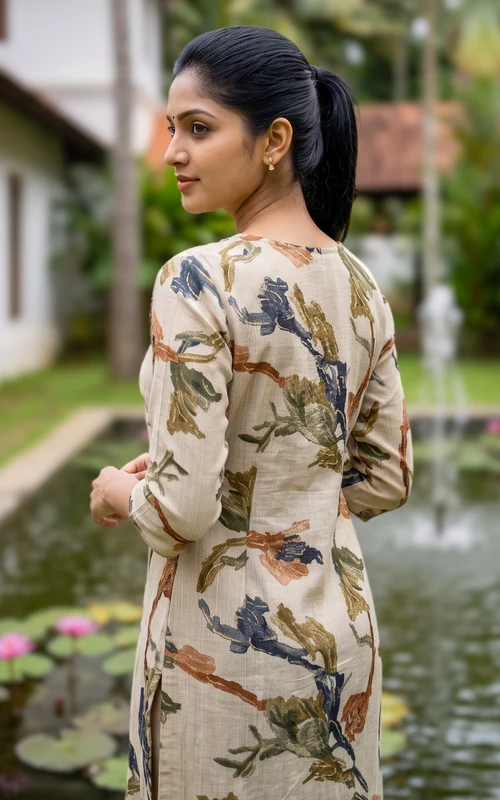 Cement Art Silk Straight Cut Kurti Set with Mirror & Thread Embroidery