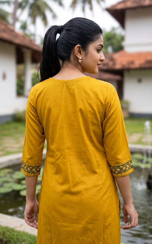 Mustard Handblock Cotton Kurti Set
