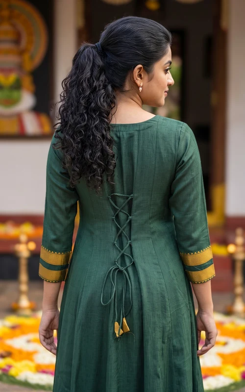 Green Blended South Cotton Full Flared Anarkali Kurti