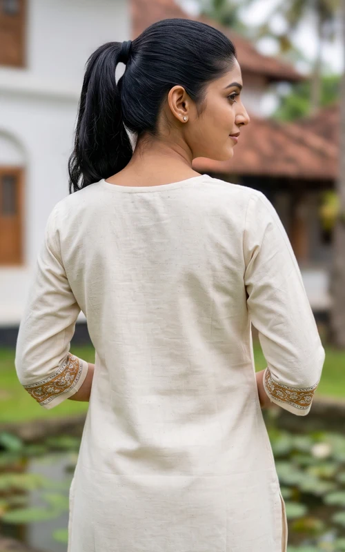 Off White & Mustard Handblock Cotton Kurti Set