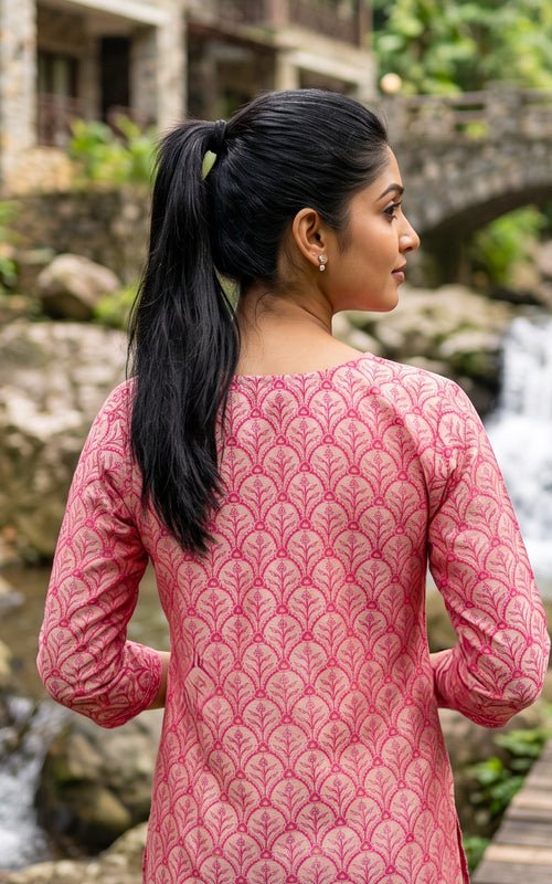 Peach Silk Cotton Straight Cut Kurti