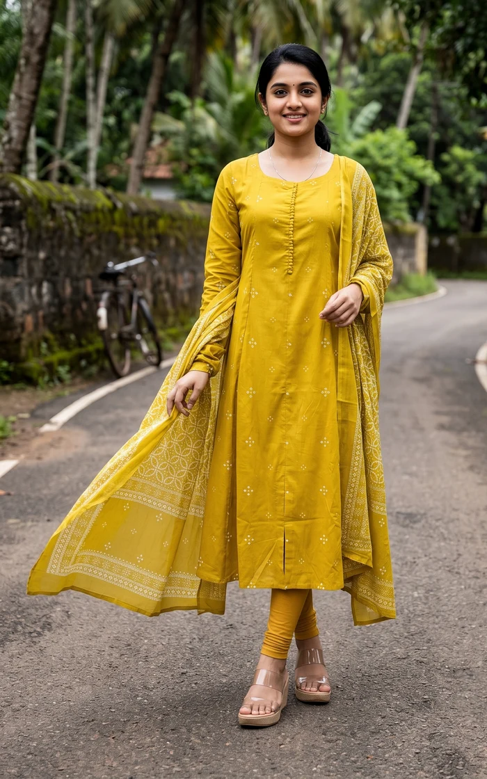 Lime Green A-Line Kurti with Dupatta