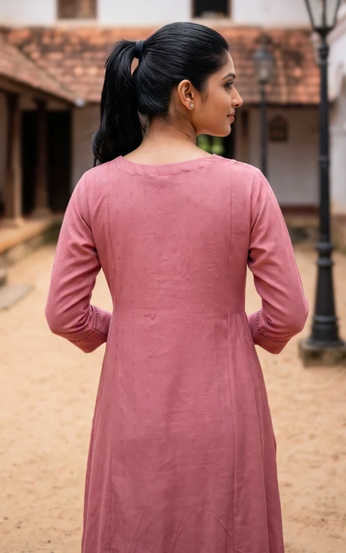 Peach Art Silk Anarkali Kurti with Pintuck Detailing
