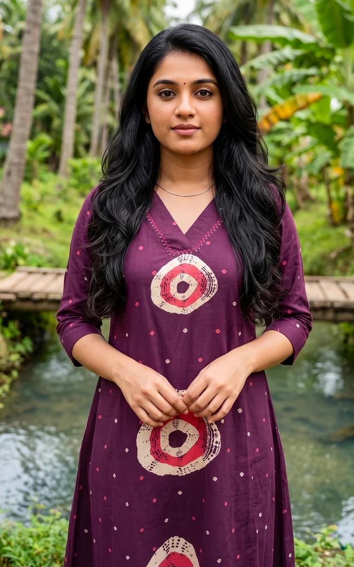Purple Thread & Mirror Work Semi-Aline Kurti Set