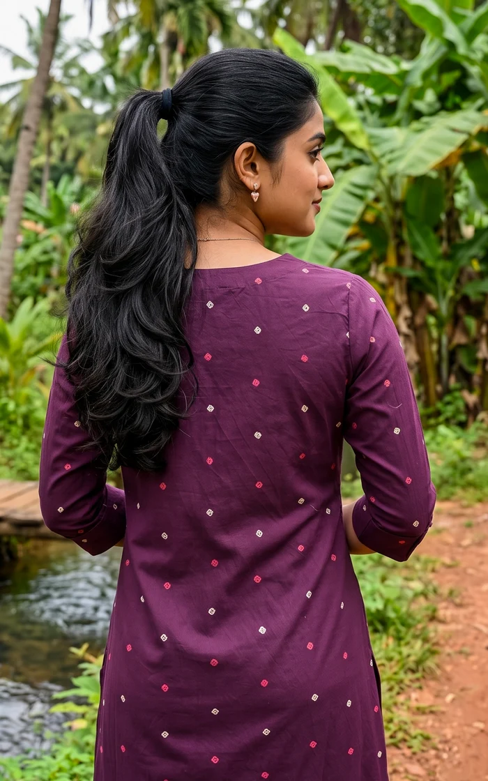 Purple Thread & Mirror Work Semi-Aline Kurti Set
