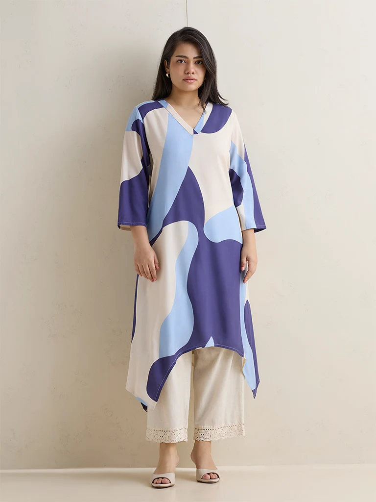 Diza Indigo Printed A-Line Kurta