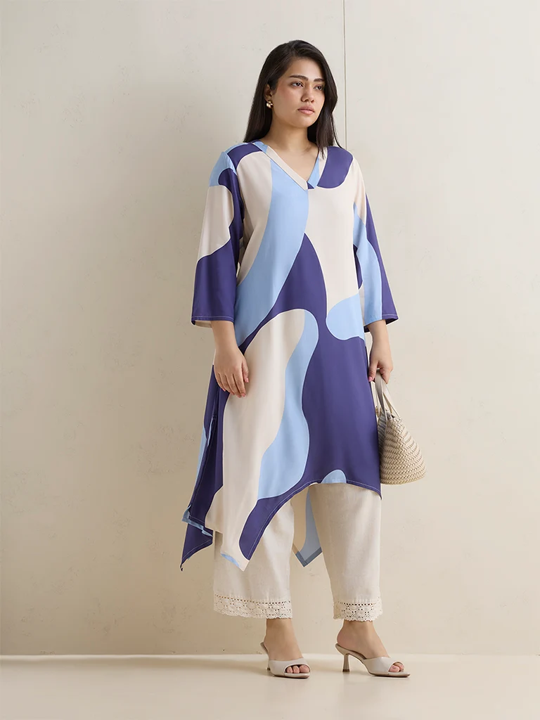 Diza Indigo Printed A-Line Kurta