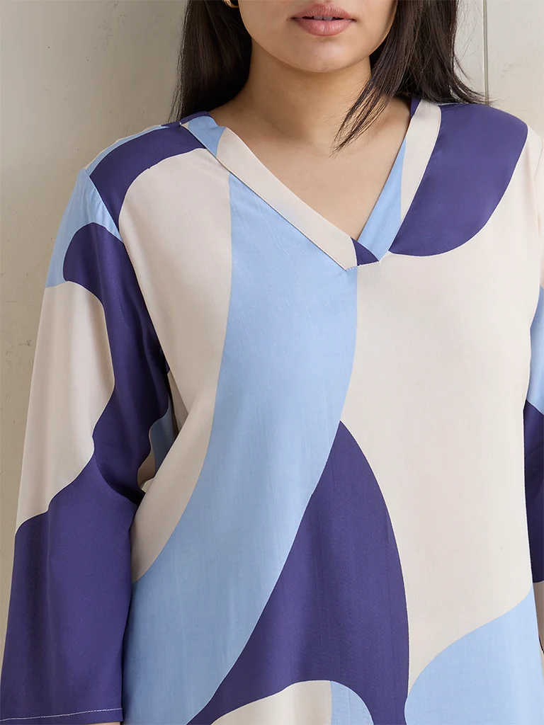 Diza Indigo Printed A-Line Kurta