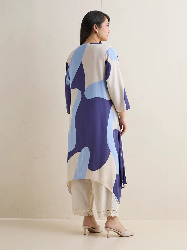 Diza Indigo Printed A-Line Kurta