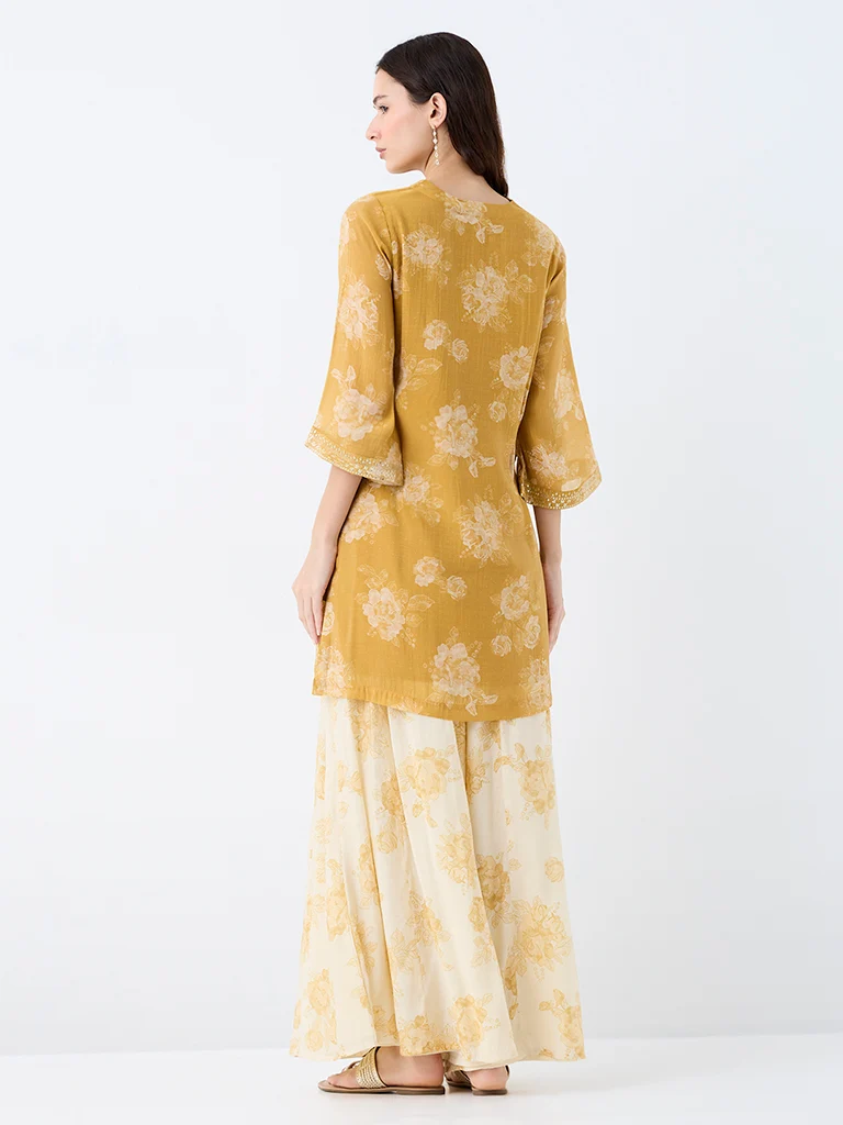 Utsa Mustard Floral Printed Kurta