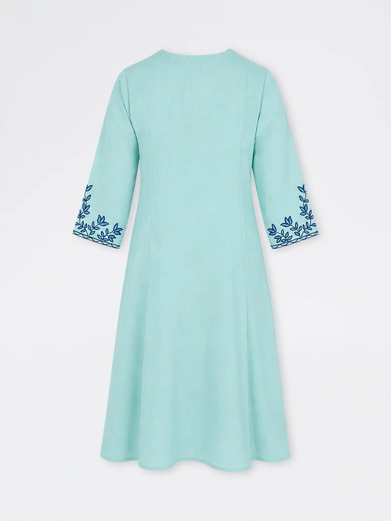 Diza Aqua Floral Embroidered A-Line Kurta