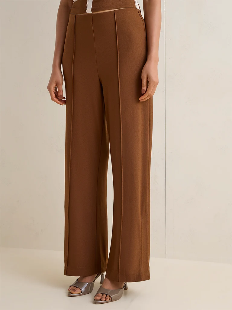 Wardrobe Brown Solid High-Rise Trousers