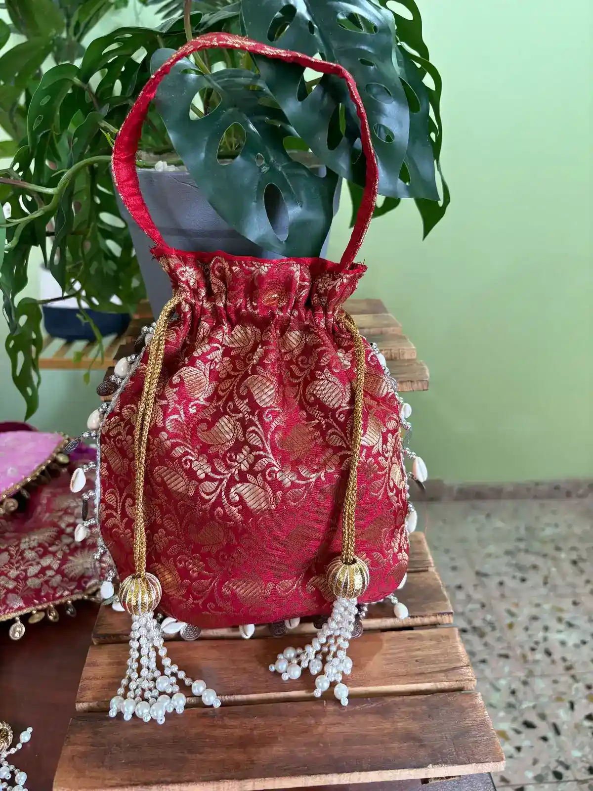 Brocade Matka Potli with handle