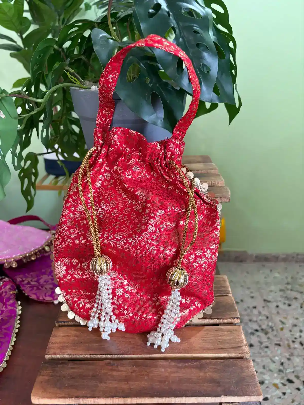Brocade Matka Potli with handle