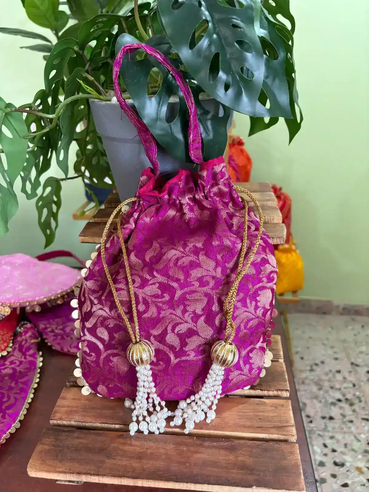 Brocade Matka Potli with handle