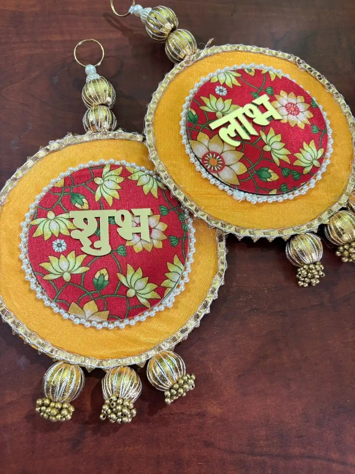 Round pichwai Shubh Labh Hangings (one pair)