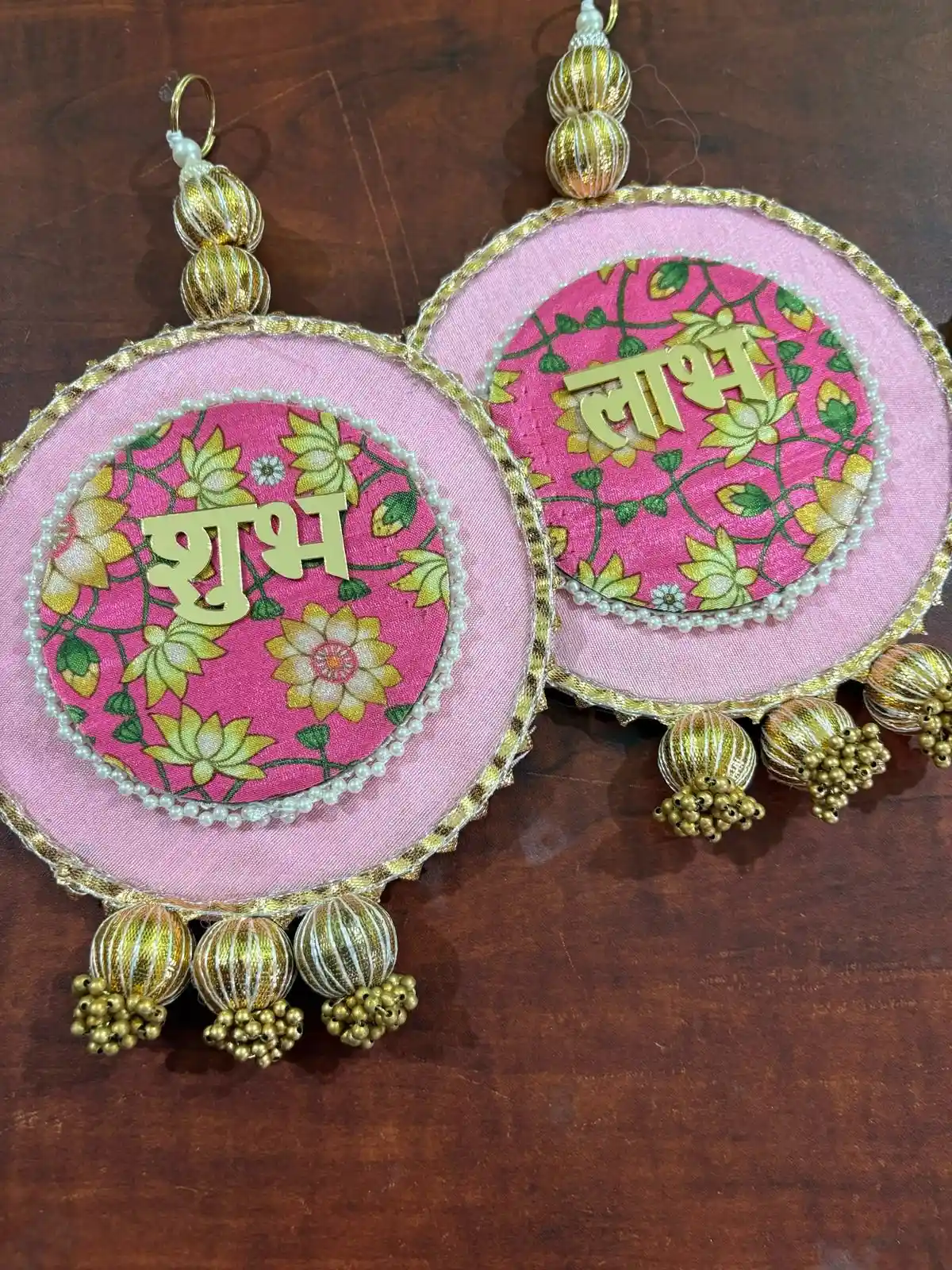 Round pichwai Shubh Labh Hangings (one pair)