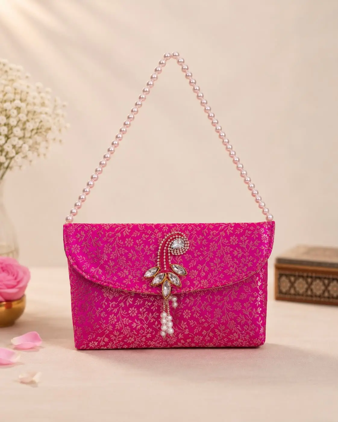 Sling Bag In brocade with pearl handle (pack of 10)