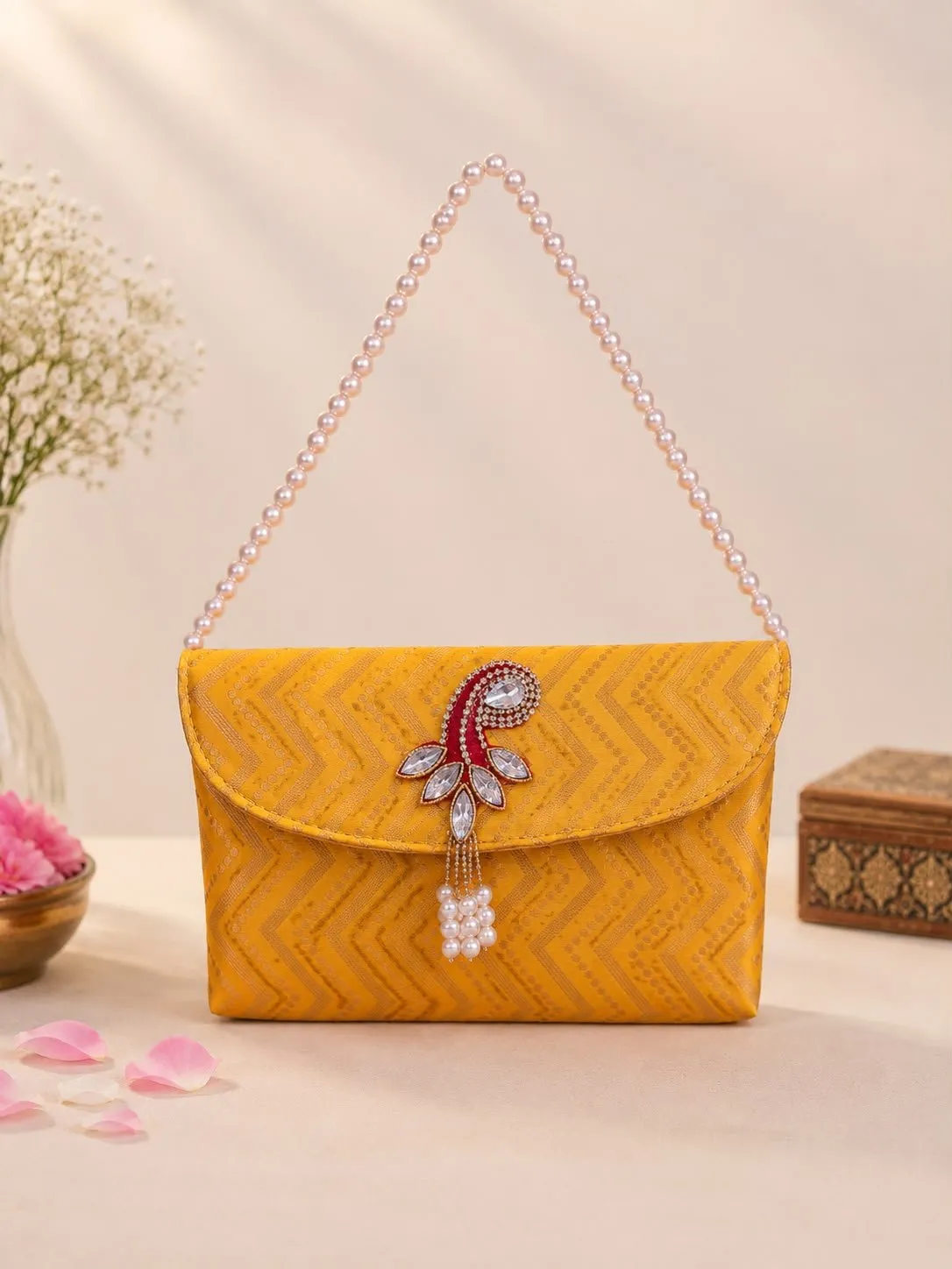Sling Bag In brocade with pearl handle (pack of 10)