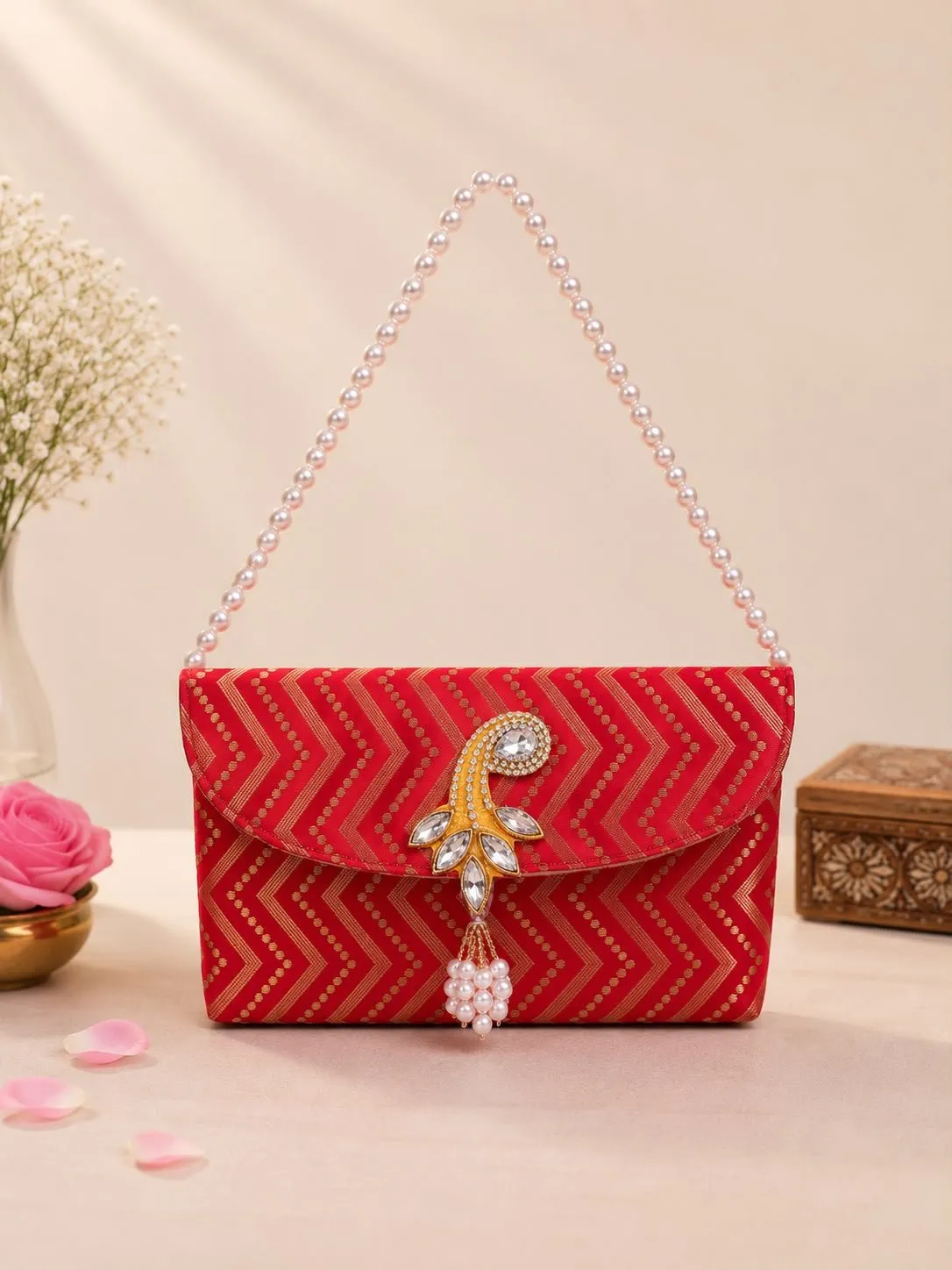 Sling Bag In brocade with pearl handle (pack of 10)