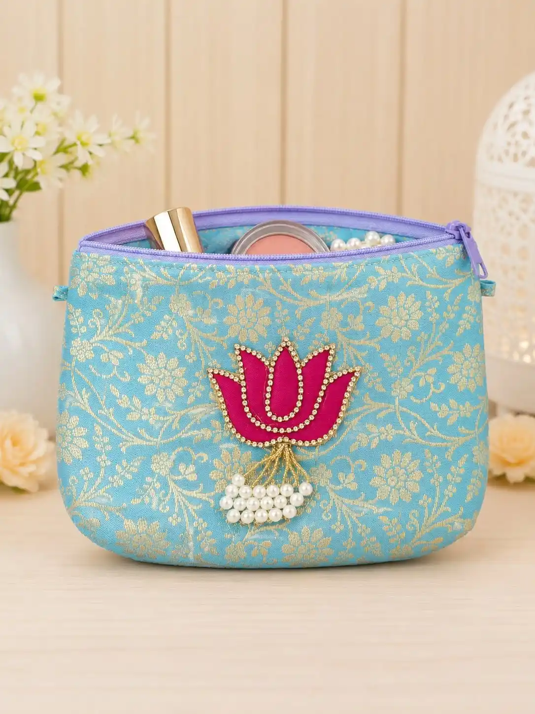 Brocade Toilet Pouch with Zip