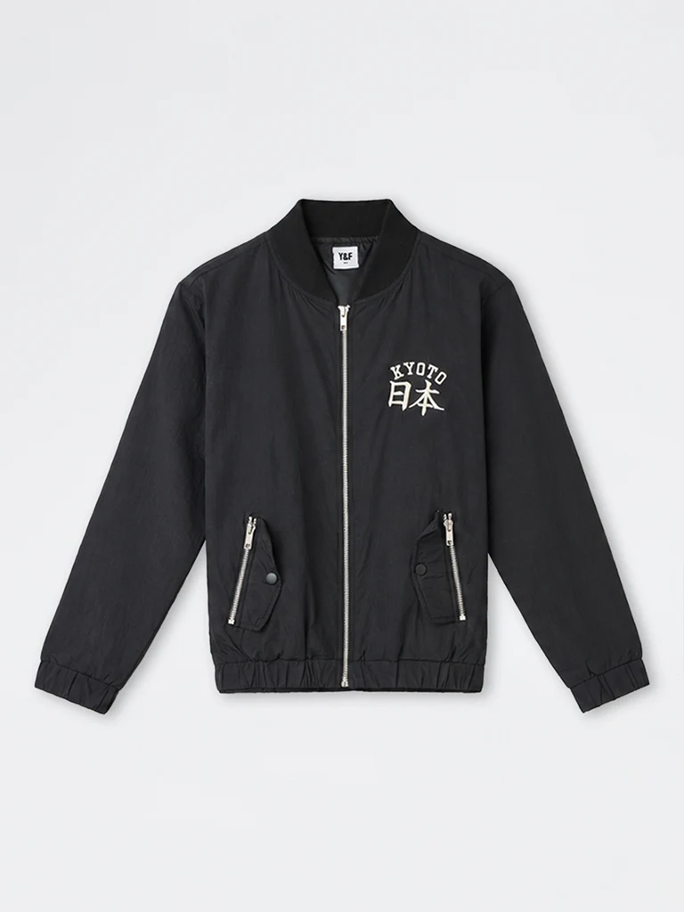 Boys Black Text-Detail Bomber Jacket