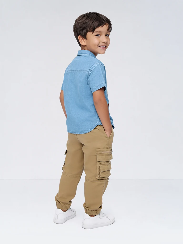 HOP Kids Boys Blue Jungle-Inspired Denim Shirt