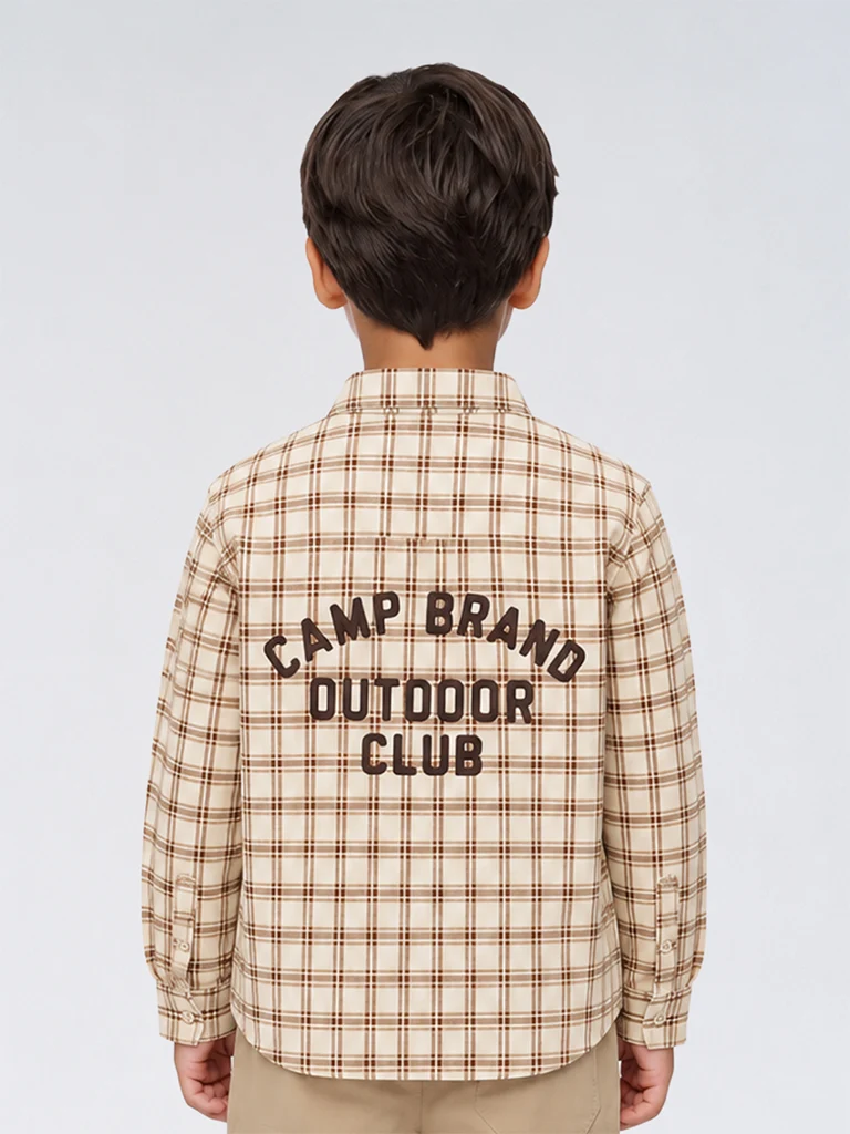 HOP Kids Boys Beige Checkered Cotton Shirt