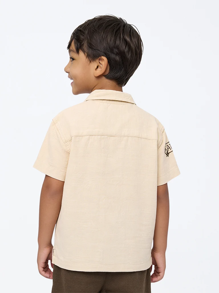 HOP Kids Boys Light Beige Wildlife-Theme Cotton Shirt