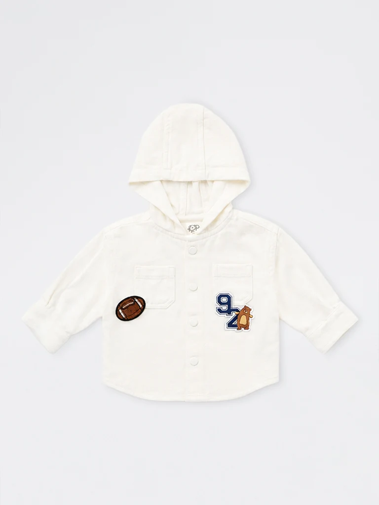 HOP Baby Boys White Patch-Detail Cotton Hooded Shirt