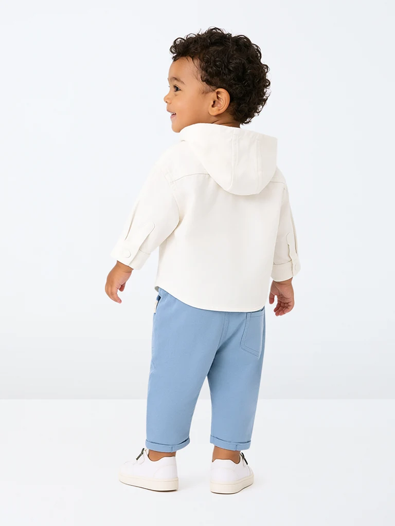 HOP Baby Boys White Patch-Detail Cotton Hooded Shirt