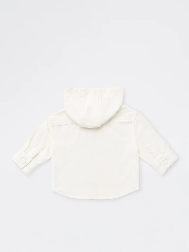 HOP Baby Boys White Patch-Detail Cotton Hooded Shirt